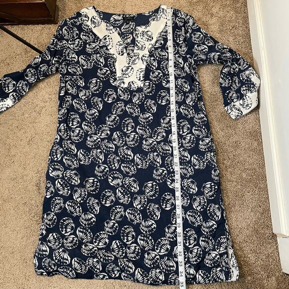 Talbots Blue White Seashell Tunic Beach Coverup Womens Size S Coastal Cotton - Picture 3 of 9